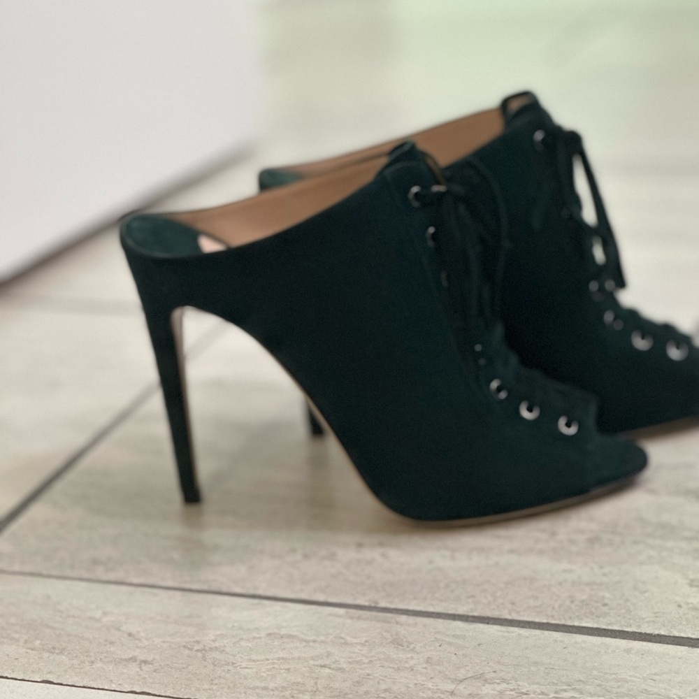 Miu Miu - Green Suede - Peep Toe Lace Up Mule heel - size 38.5 - EUC - Picture 8 of 10